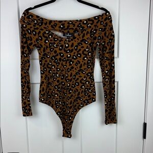 NWT Lulu's Women's Leopard Print Brown Black One Piece Bodysuit Size Small d